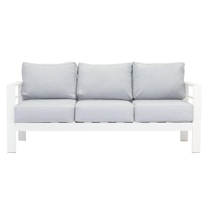 Paris 5 Seater White Aluminium Sofa Lounge Suite - Light Grey Cushion - Moda Living