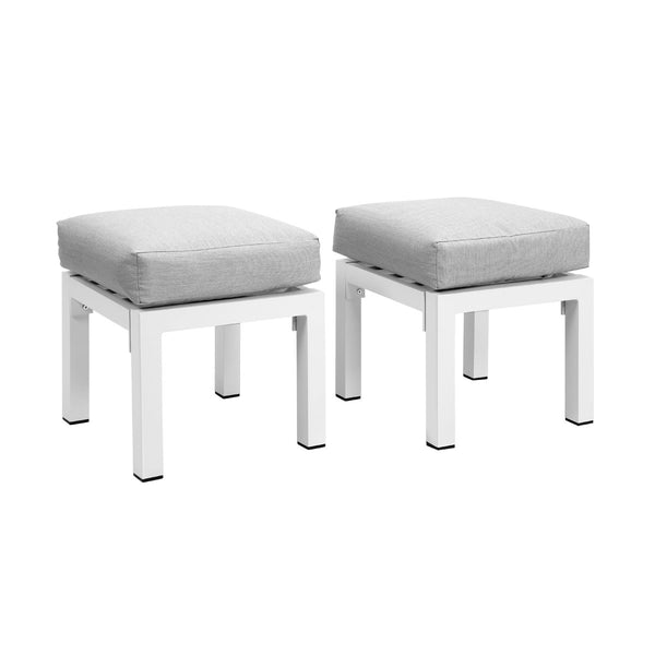 Paris White Aluminium Outdoor Stool - Light Grey Cushion (Set of Two)