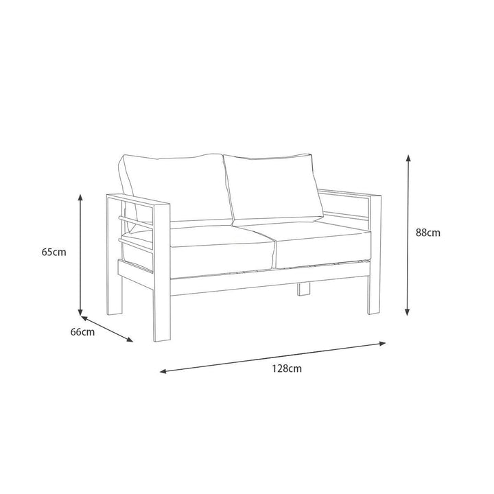 Paris 2 Seater White Aluminium Outdoor Sofa Lounge with Arms - Dark Grey Cushion - Moda Living