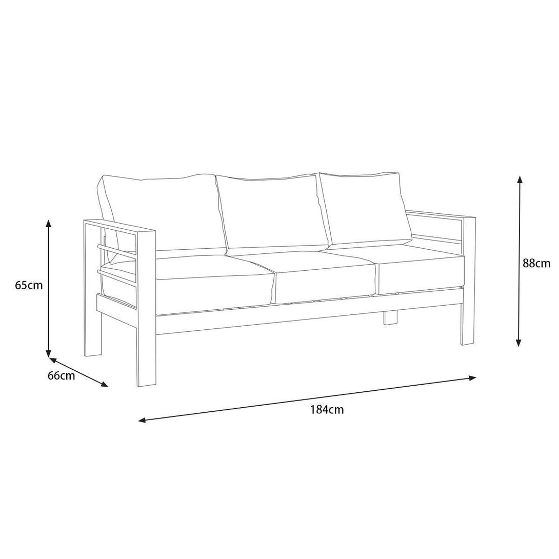 Paris 3 Seater White Aluminium Outdoor Sofa Lounge with Arms - Dark Grey Cushion - Moda Living