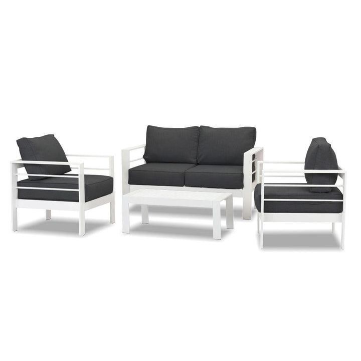 Paris 4 Piece White Aluminium Sofa Lounge Set - Dark Grey Cushion - Moda Living