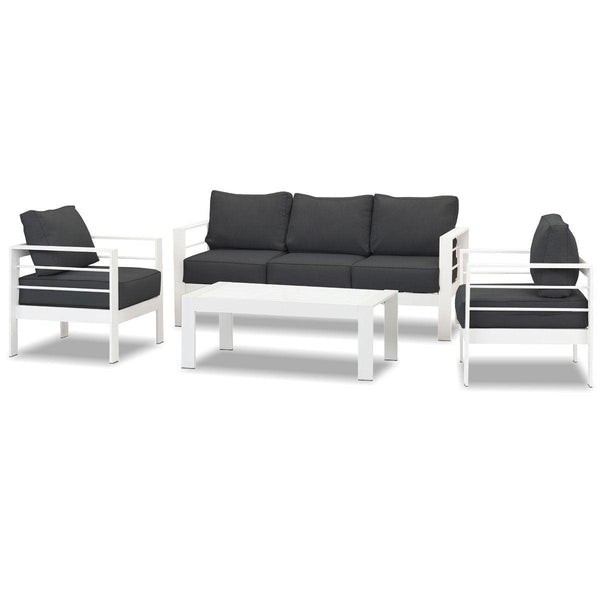 Paris 5 Seater White Aluminium Sofa Lounge Set - Dark Grey Cushion - Moda Living