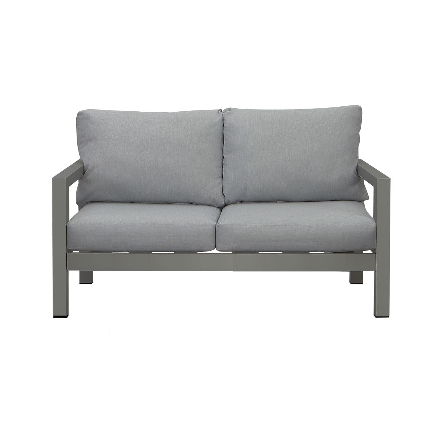 Manly 2 Seater Charcoal Aluminium Outdoor Sofa Lounge with Arms - Grey Cushion