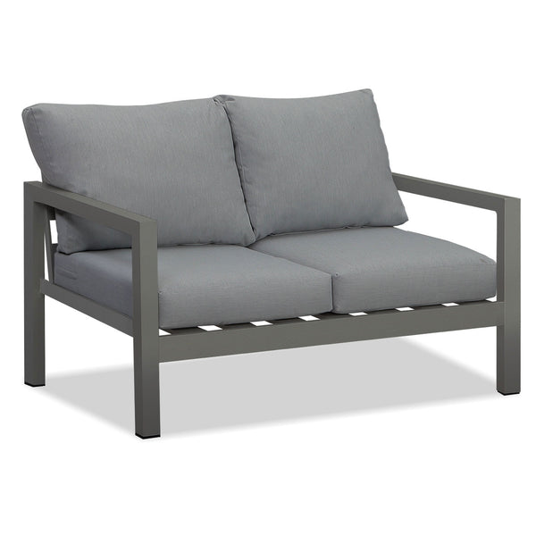 Manly 2 Seater Charcoal Aluminium Outdoor Sofa Lounge with Arms - Grey Cushion