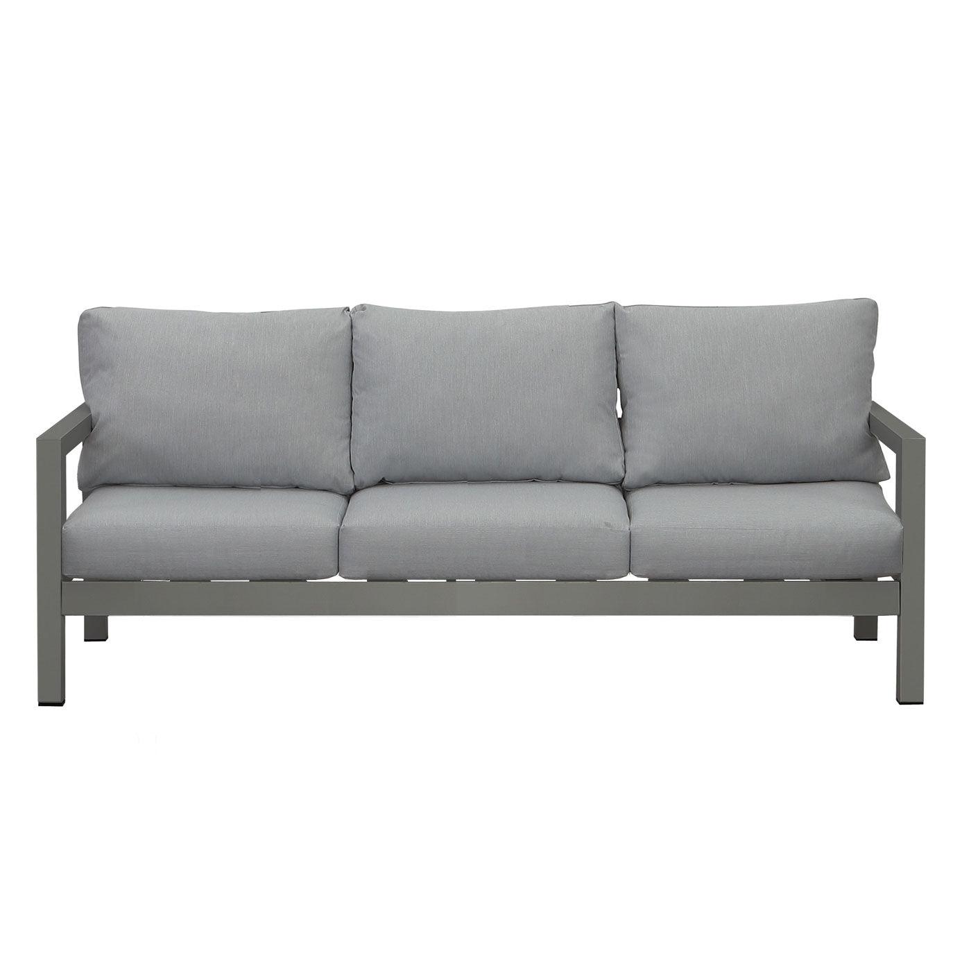 Manly 3 Seater Charcoal Aluminium Outdoor Sofa Lounge with Arms - Grey Cushion - Moda Living