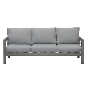 Manly 3 Seater Charcoal Aluminium Outdoor Sofa Lounge with Arms - Grey Cushion - Moda Living