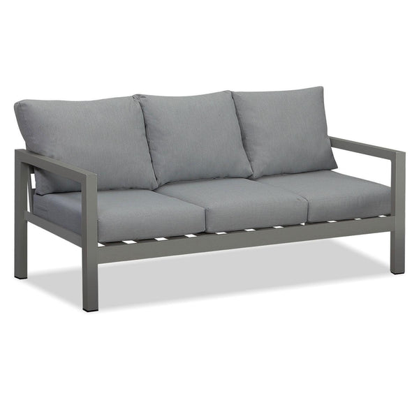 Manly 3 Seater Charcoal Aluminium Outdoor Sofa Lounge with Arms - Grey Cushion - Moda Living