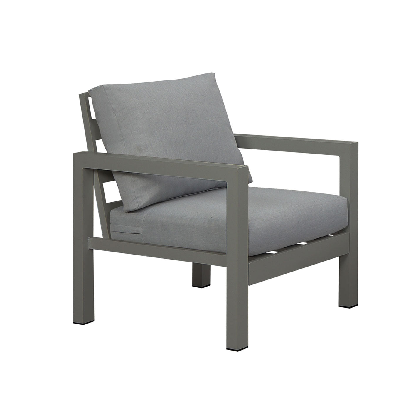 Manly Single Seater Charcoal Aluminium Outdoor Sofa Lounge with Arms - Grey Cushion (Set of 2)