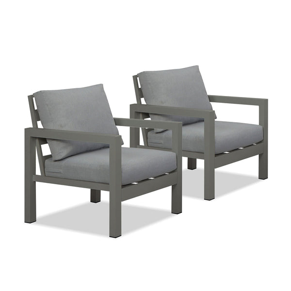 Manly Single Seater Charcoal Aluminium Outdoor Sofa Lounge with Arms - Grey Cushion (Set of 2)