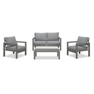 Manly 4 Seater Charcoal Aluminium Sofa Lounge Set - Grey Cushion - Moda Living