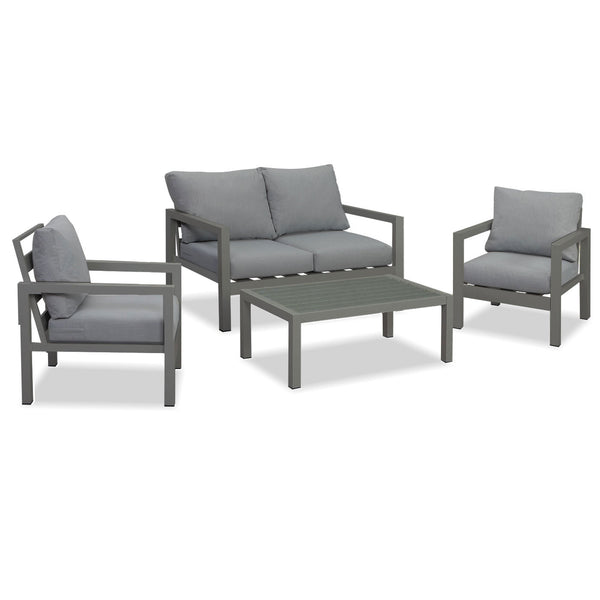 Manly 4 Seater Charcoal Aluminium Sofa Lounge Set - Grey Cushion - Moda Living