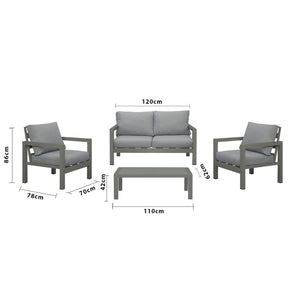 Manly 4 Seater Charcoal Aluminium Sofa Lounge Set - Grey Cushion - Moda Living