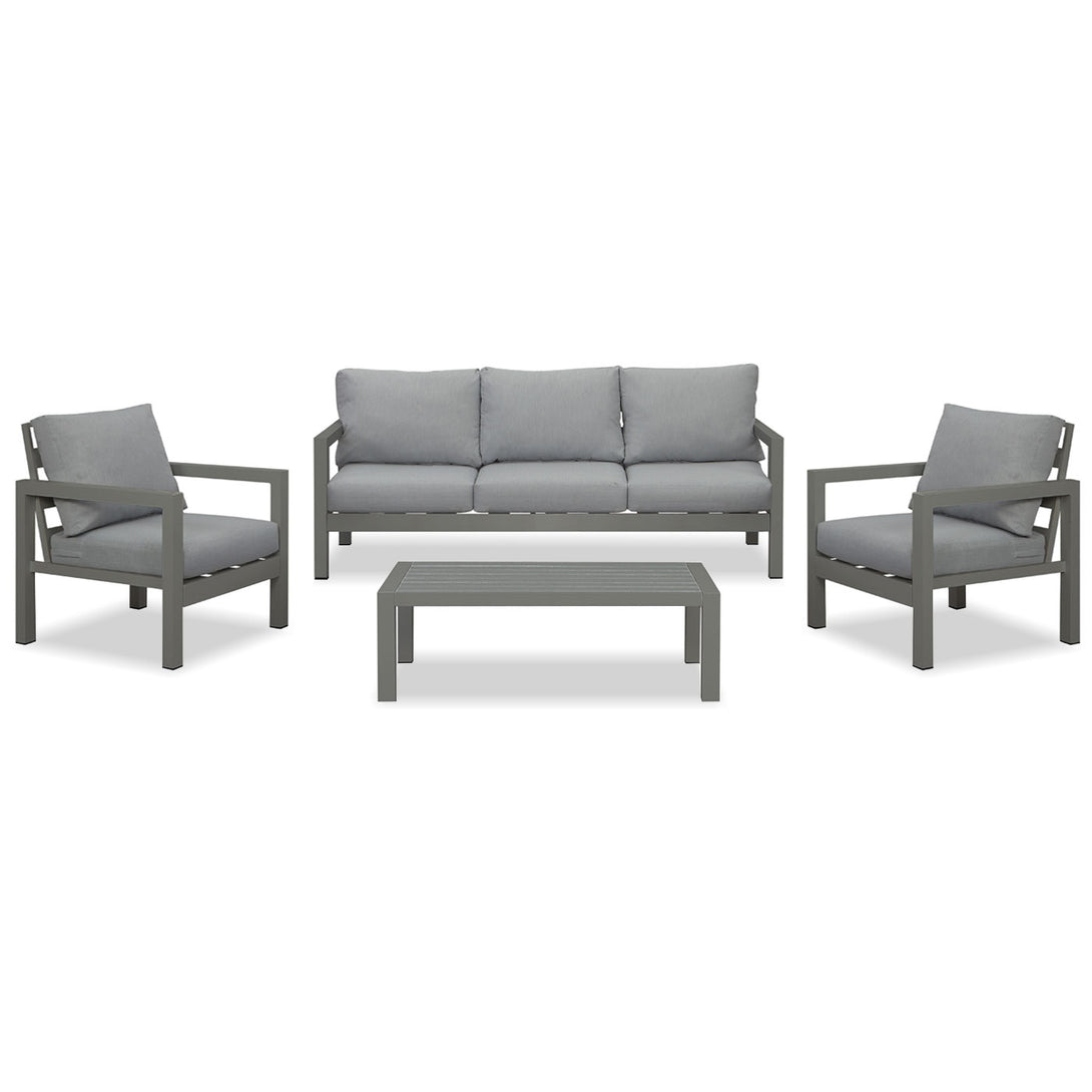 Manly 5 Seater Charcoal Aluminium Sofa Lounge Set - Grey Cushion - Moda Living