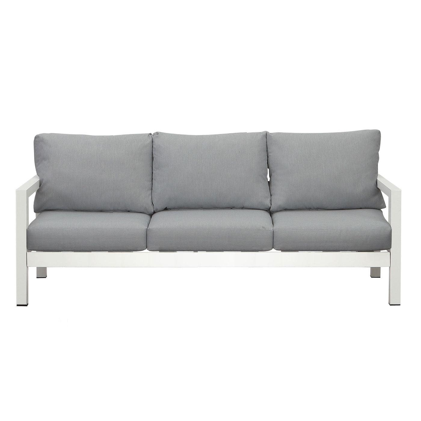 Manly 3 Seater White Aluminium Outdoor Sofa Lounge with Arms - Grey Cushion - Moda Living
