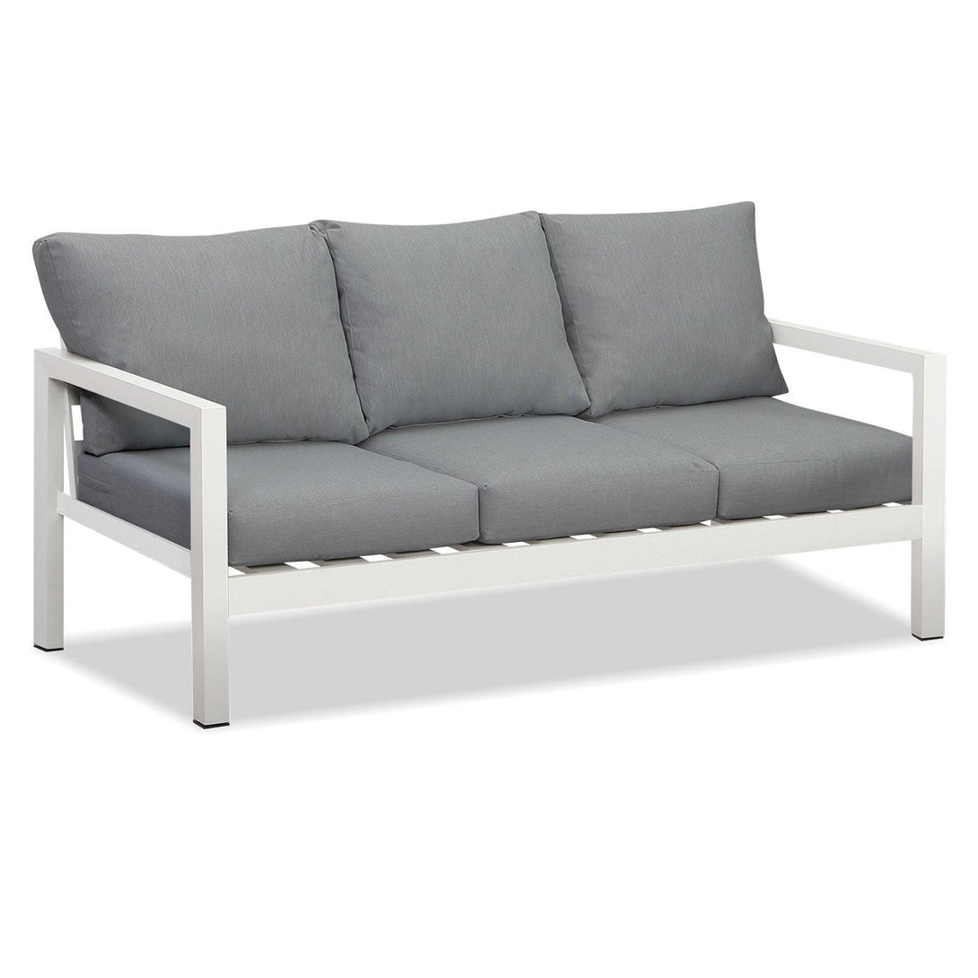 Manly 3 Seater White Aluminium Outdoor Sofa Lounge with Arms - Grey Cushion - Moda Living