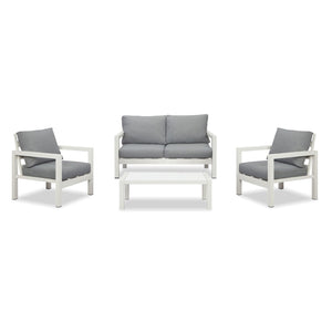 Manly 4 Seater White Aluminium Sofa Lounge Set - Grey Cushion - Moda Living