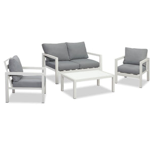 Manly 4 Seater White Aluminium Sofa Lounge Set - Grey Cushion - Moda Living