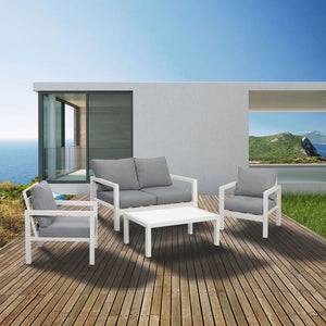 Manly 4 Seater White Aluminium Sofa Lounge Set - Grey Cushion - Moda Living