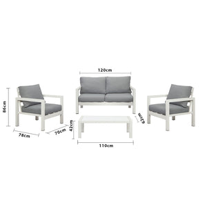 Manly 4 Seater White Aluminium Sofa Lounge Set - Grey Cushion - Moda Living