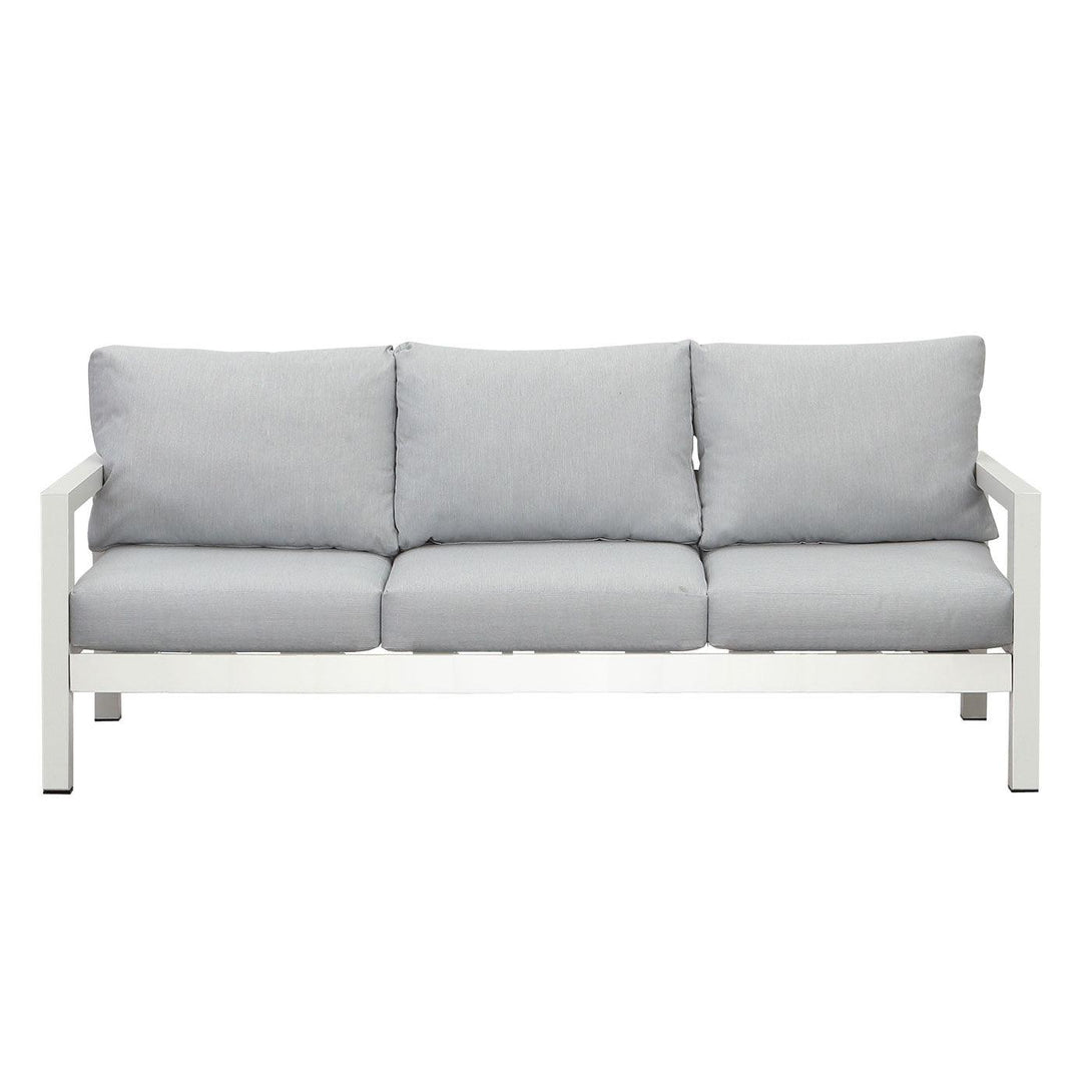 Manly 3 Seater White Aluminium Outdoor Sofa Lounge with Arms - Light Grey Cushion - Moda Living