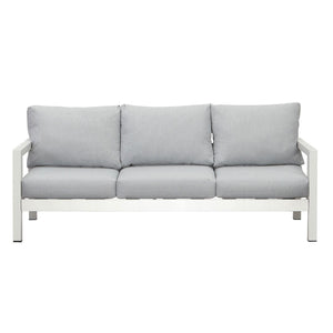 Manly 3 Seater White Aluminium Outdoor Sofa Lounge with Arms - Light Grey Cushion - Moda Living