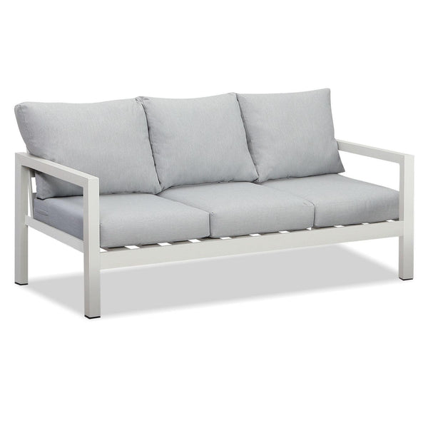 Manly 3 Seater White Aluminium Outdoor Sofa Lounge with Arms - Light Grey Cushion - Moda Living