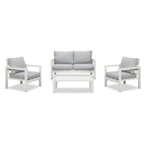 Manly 4 Seater White Aluminium Sofa Lounge Set - Light Grey Cushion - Moda Living