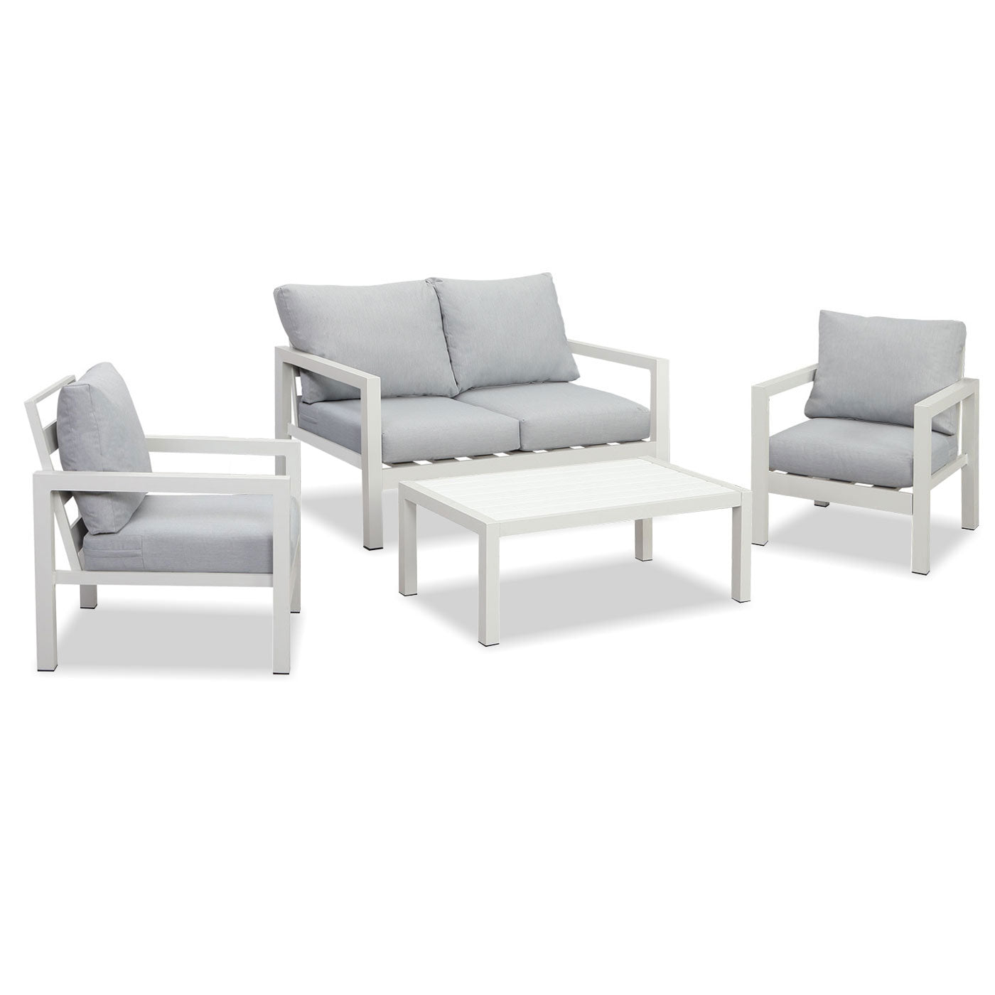 Manly 4 Seater White Aluminium Sofa Lounge Set - Light Grey Cushion - Moda Living