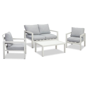 Manly 4 Seater White Aluminium Sofa Lounge Set - Light Grey Cushion - Moda Living