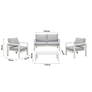 Manly 4 Seater White Aluminium Sofa Lounge Set - Light Grey Cushion - Moda Living