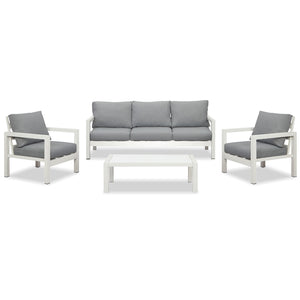Manly 5 Seater White Aluminium Sofa Lounge Set - Grey Cushion - Moda Living