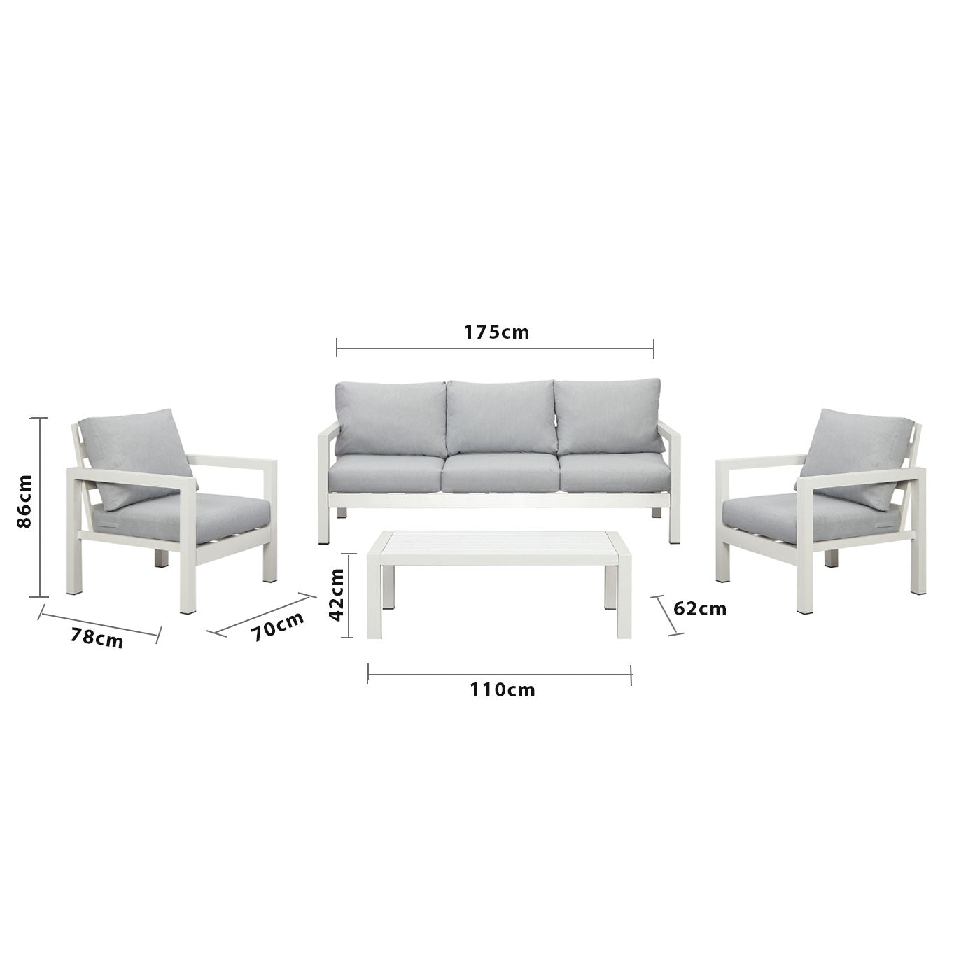 Manly 5 Seater White Aluminium Sofa Lounge Set - Light Grey Cushion - Moda Living