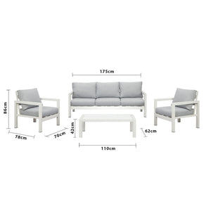 Manly 5 Seater White Aluminium Sofa Lounge Set - Light Grey Cushion - Moda Living