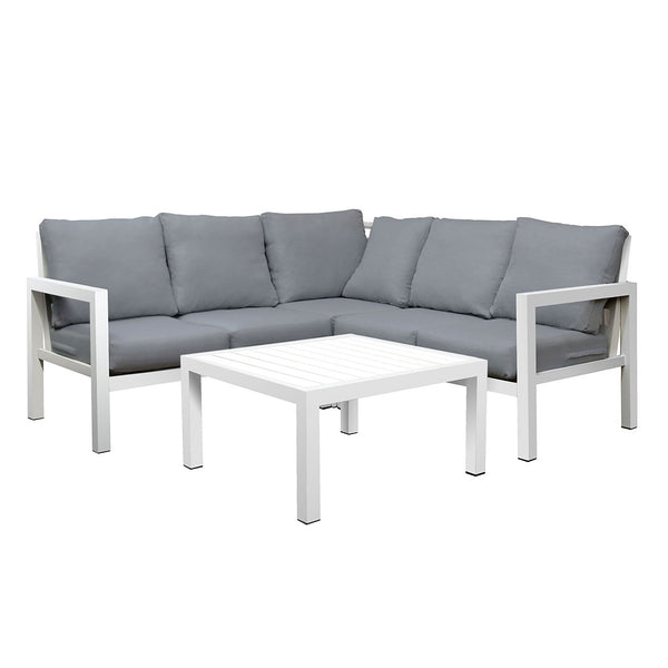 Manly 5 Seater White Aluminium L-Shaped Sofa Lounge Set - Grey Cushion - Moda Living