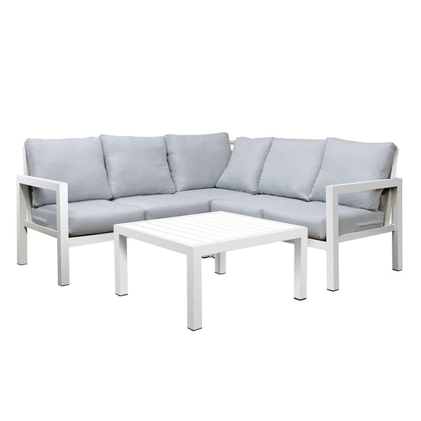 Manly 5 Seater White Aluminium L-Shaped Sofa Lounge Set - Light Grey Cushion - Moda Living