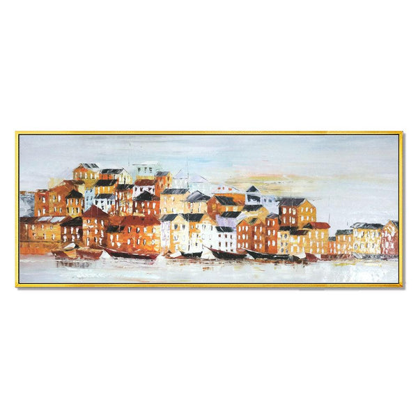 Framed Oil Painting Hand Painted Landscape Scenery Canvas - Small Town (150cm x 60cm) - Moda Living