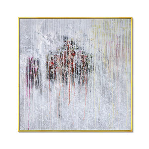 Framed Oil Painting Hand Painted Abstract Modern Canvas - Ice and Fire (100cm x 100cm) - Moda Living