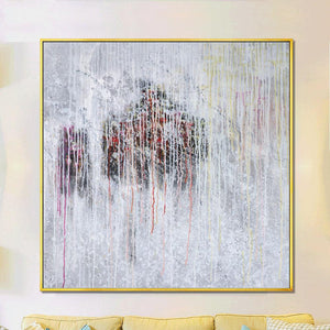 Framed Oil Painting Hand Painted Abstract Modern Canvas - Ice and Fire (100cm x 100cm) - Moda Living
