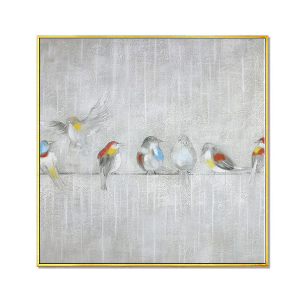 Framed Oil Painting Hand Painted Animals Abstract Canvas - Family of Birds (100cm x 100cm) - Moda Living