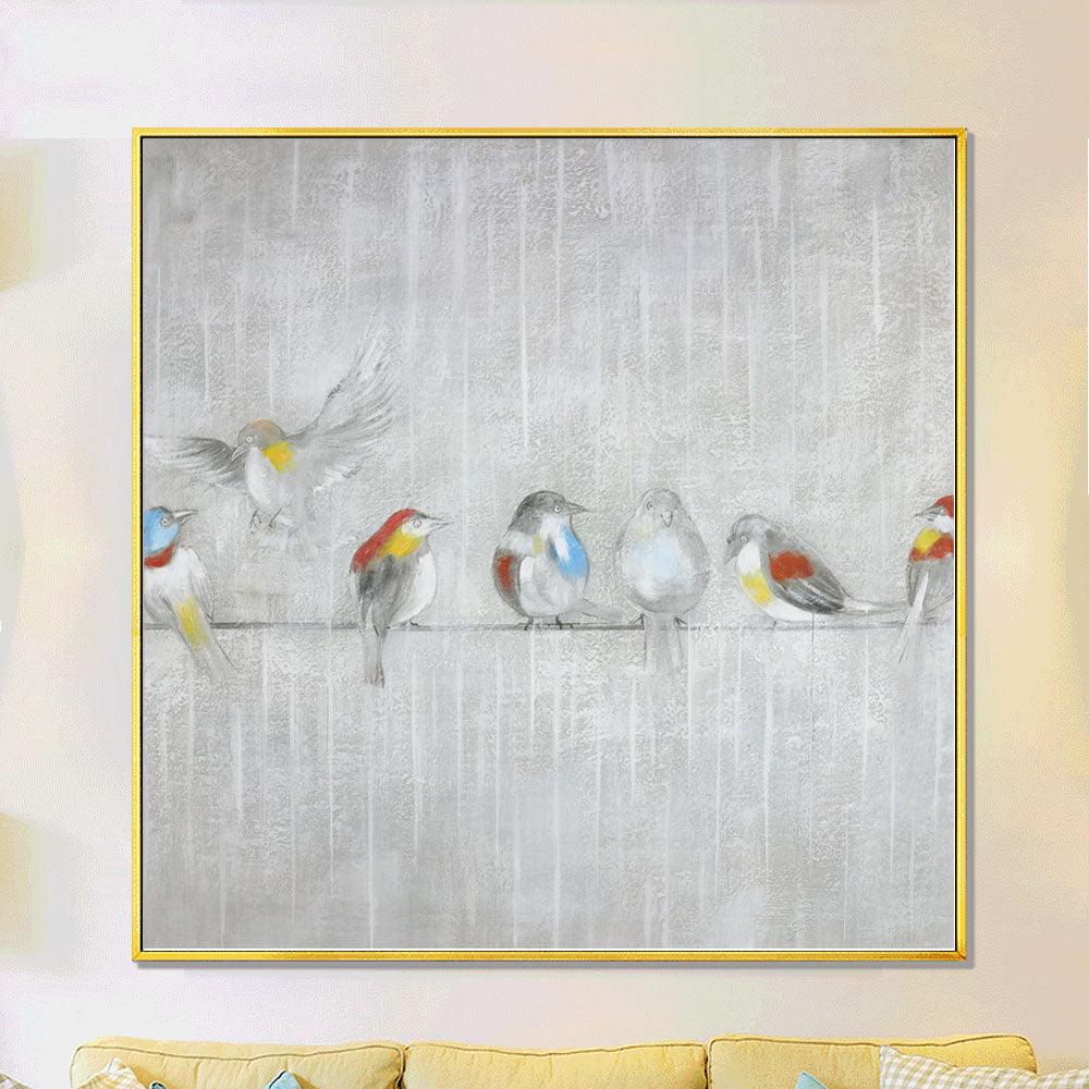 Framed Oil Painting Hand Painted Animals Abstract Canvas - Family of Birds (100cm x 100cm) - Moda Living