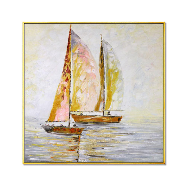 Framed Oil Painting Hand Painted Landscape Modern Canvas - Sailing (100cm x 100cm) - Moda Living