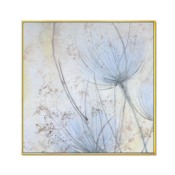 Framed Oil Painting Hand Painted Botanical Abstract Canvas - Plants In The Wind (100cm x 100cm) - Moda Living