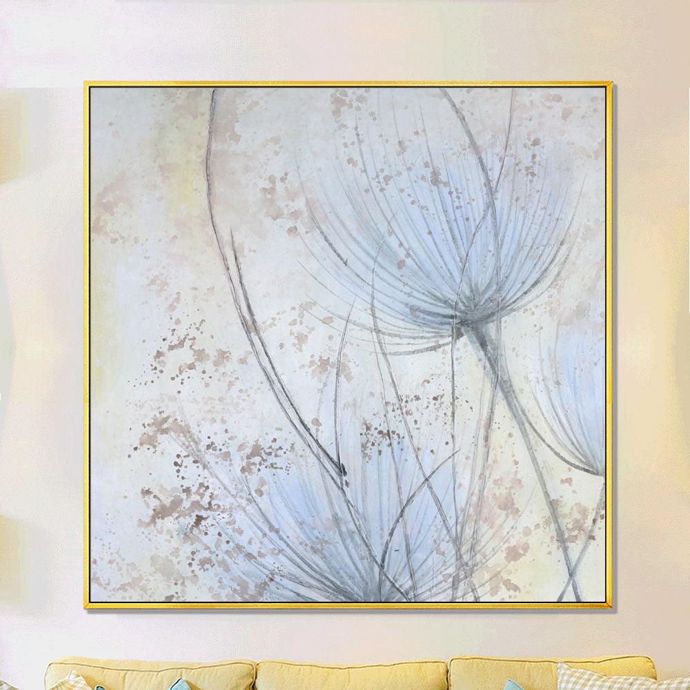 Framed Oil Painting Hand Painted Botanical Abstract Canvas - Plants In The Wind (100cm x 100cm) - Moda Living