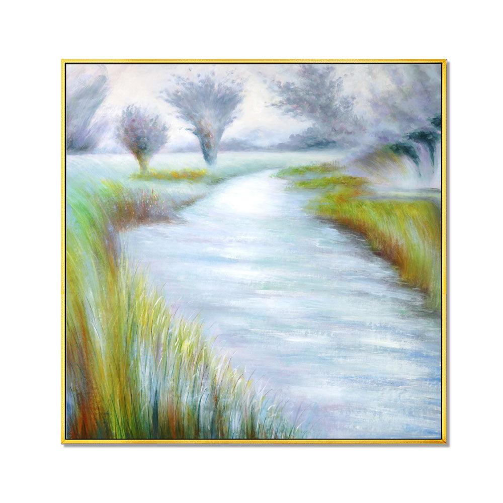 Framed Oil Painting Hand Painted Abstract Modern Canvas - River (100cm x 100cm) - Moda Living