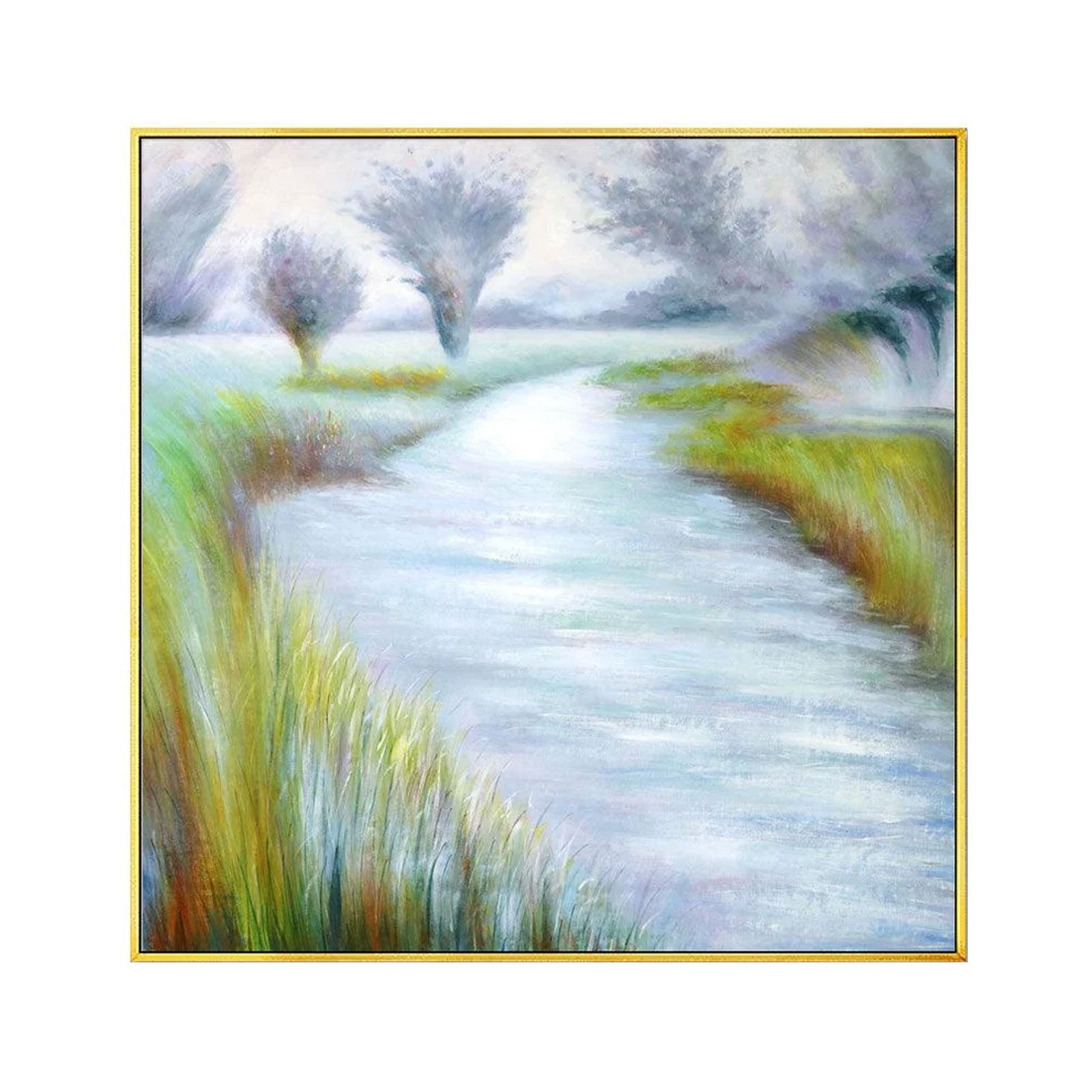 Framed Oil Painting Hand Painted Abstract Modern Canvas - River (100cm x 100cm) - Moda Living