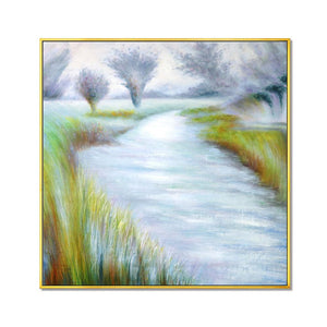 Framed Oil Painting Hand Painted Abstract Modern Canvas - River (100cm x 100cm) - Moda Living