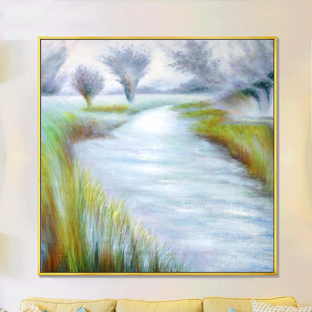 Framed Oil Painting Hand Painted Abstract Modern Canvas - River (100cm x 100cm) - Moda Living