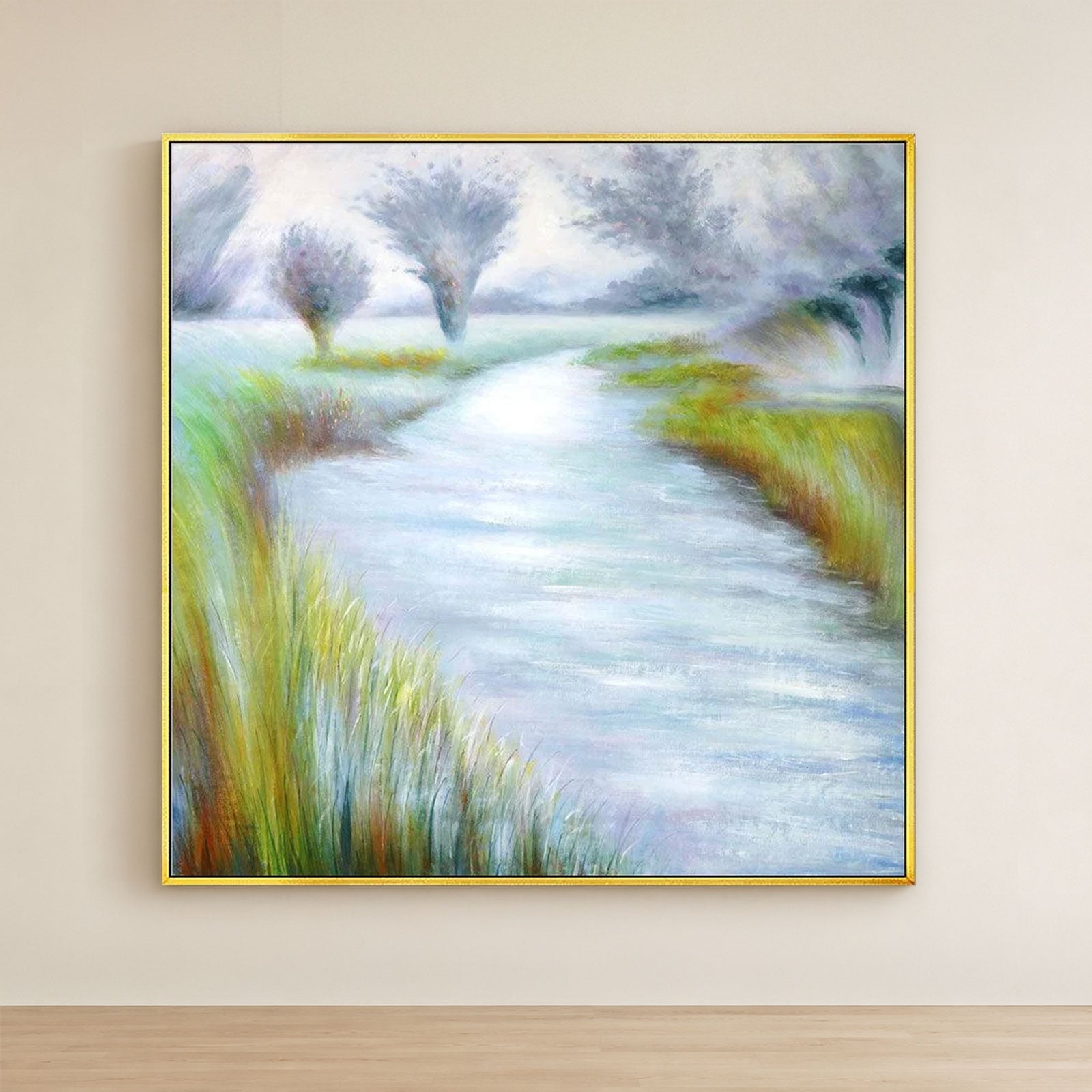 Framed Oil Painting Hand Painted Abstract Modern Canvas - River (100cm x 100cm) - Moda Living