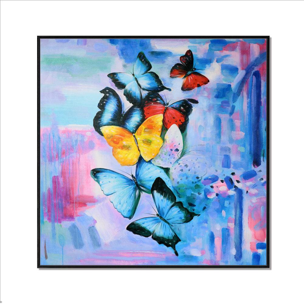 Framed Oil Painting Hand Painted Animals Pop Art Canvas - Butterfly (100cm x 100cm) - Moda Living