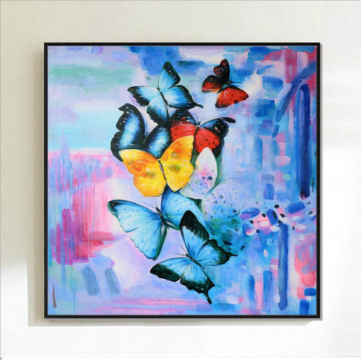 Framed Oil Painting Hand Painted Animals Pop Art Canvas - Butterfly (100cm x 100cm) - Moda Living